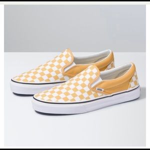 Ochre checkerboard slip-on vans